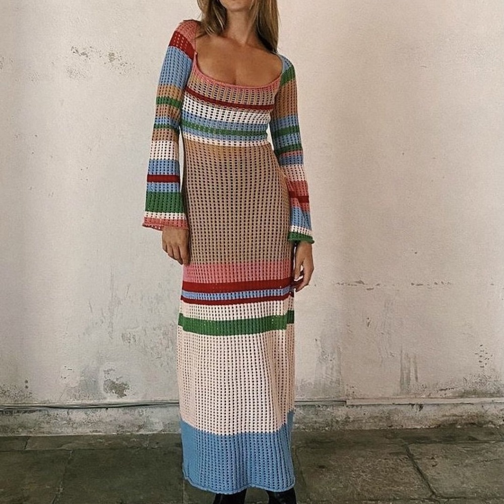 Multicolor Striped Knit Maxi Dress